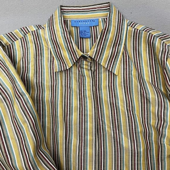Doncaster Sport Shirt Womens 12 Silk Hidden Button Up Striped Multi-Color LS - Picture 2 of 9
